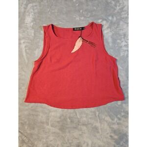 Roylamp Womens Red Sleeveless Crop Tank Top Slub Knit Scoop Neck Size XS NWT